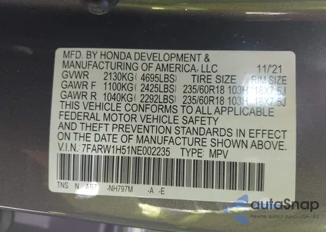 2022 Honda Cr-V 2Wd Ex from USA, damaged, VIN 7FARW1H51NE002235